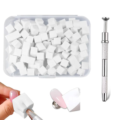 100 Pcs Soft Nail Sponges with Grabbing Pen, Nail Art Sponge for Ombre, Gradient Effect Painting Gel Halo Dyeing Tool Brush